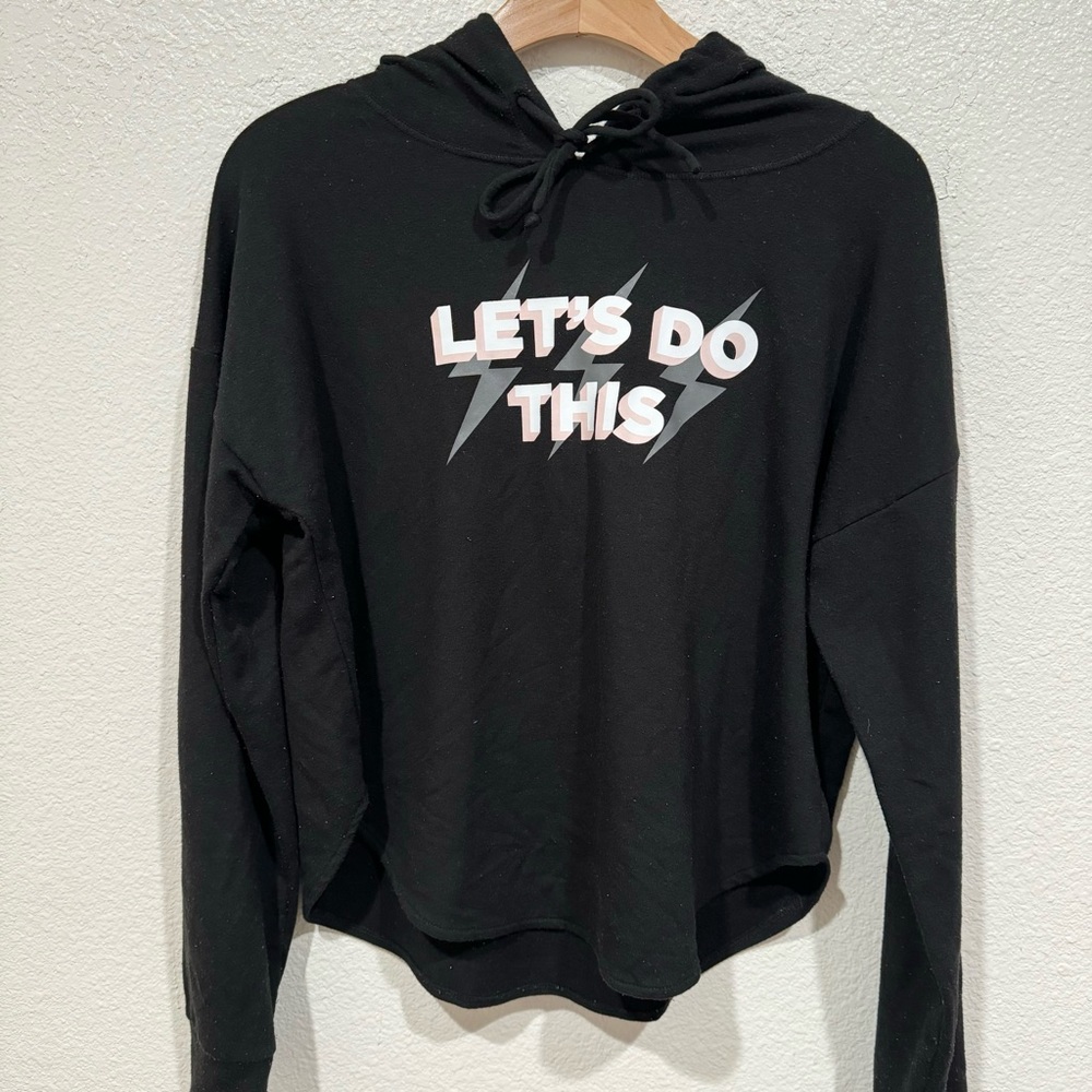 Kids Live Love Dream Girls Black Let's Do This Graphic Hooded Sweatshirt L 12
